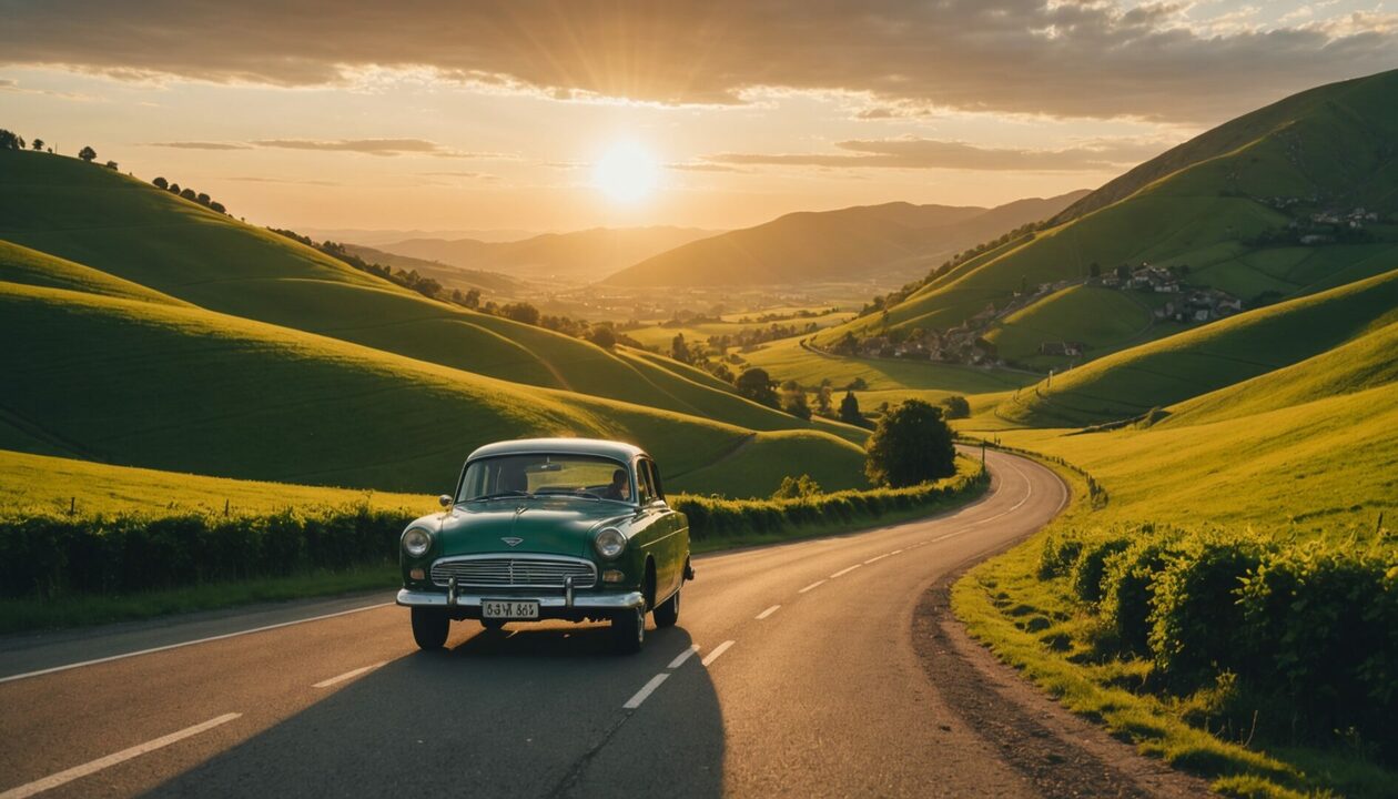 route sinueuse à travers les champs et montagnes européennes