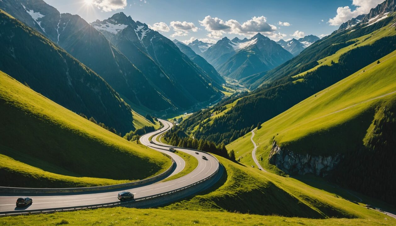 Route sinueuse à travers des paysages européens